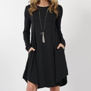 NEW Zenana Black Tunic Swing Dress Long-Sleeve